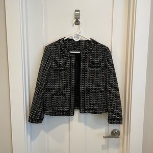 Ann Taylor Tweed Wool Short Black and White Jacket Size 10 Holiday